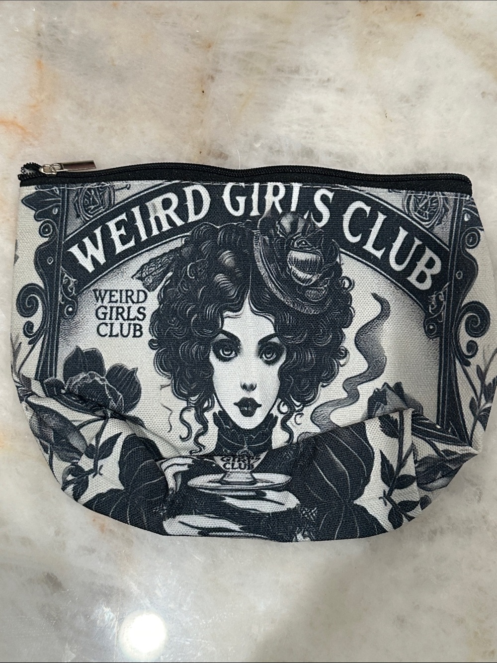 Weird Girls Club Black & White Graphic Cosmetic Pouch